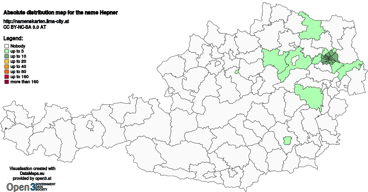 Absolute Distribution maps for surname Hepner