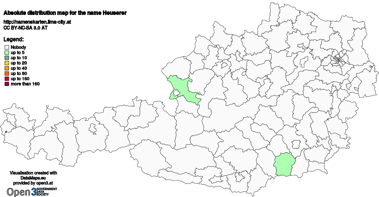 Absolute Distribution maps for surname Heuserer