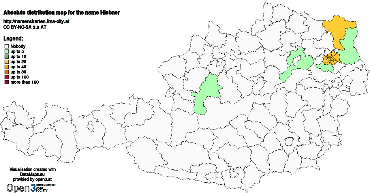Absolute Distribution maps for surname Hiebner
