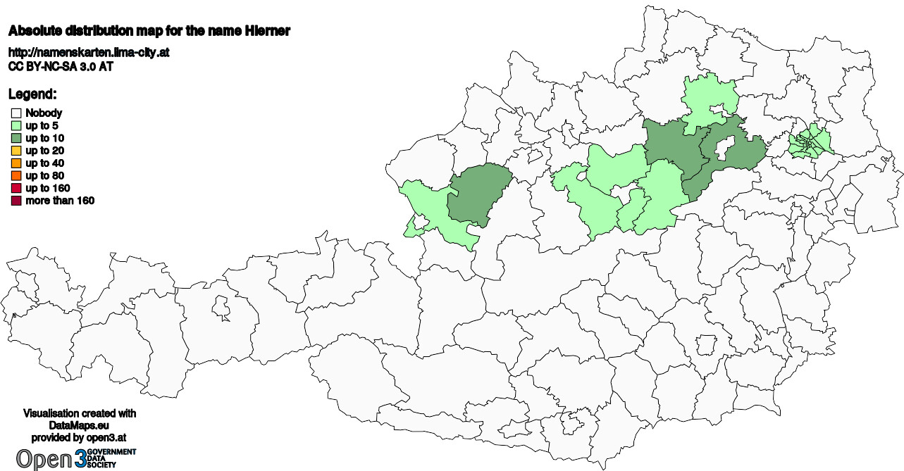 Absolute Distribution maps for surname Hierner