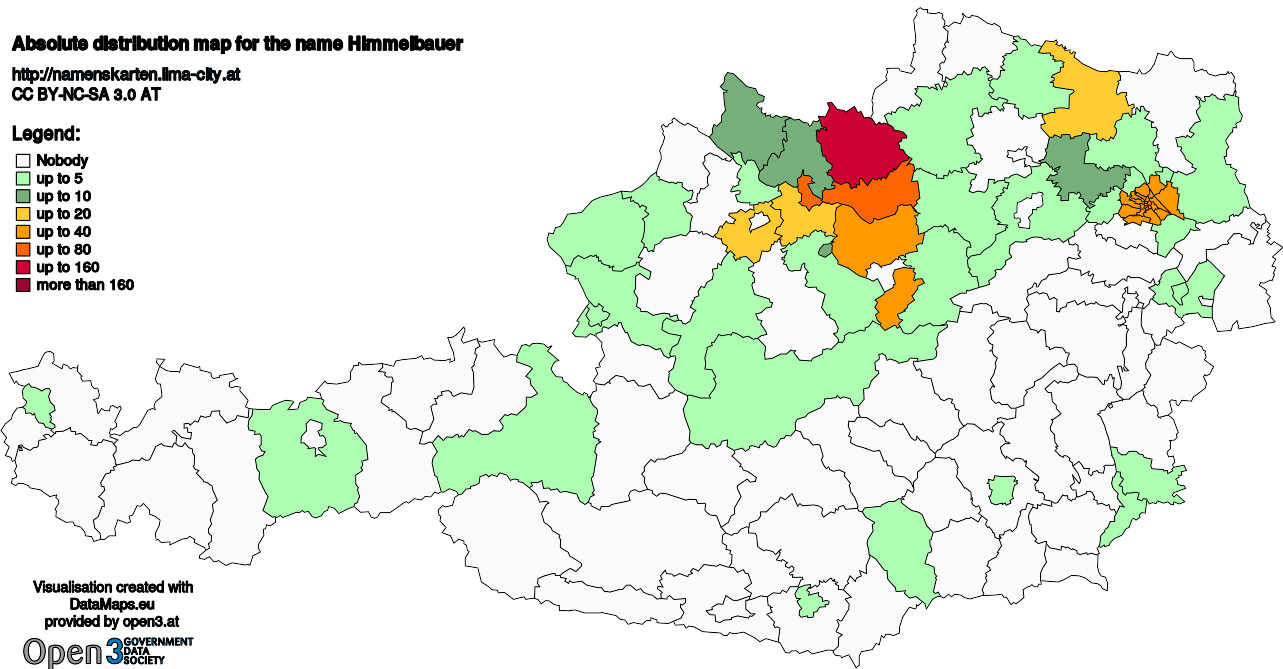 Absolute Distribution maps for surname Himmelbauer