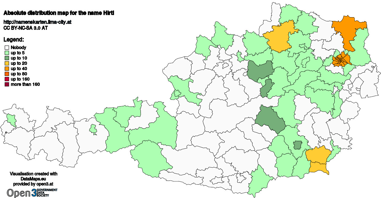 Absolute Distribution maps for surname Hirtl
