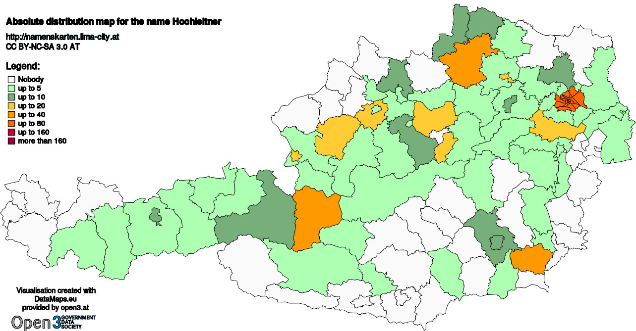 Absolute Distribution maps for surname Hochleitner