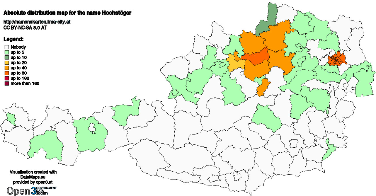 Absolute Distribution maps for surname Hochstöger