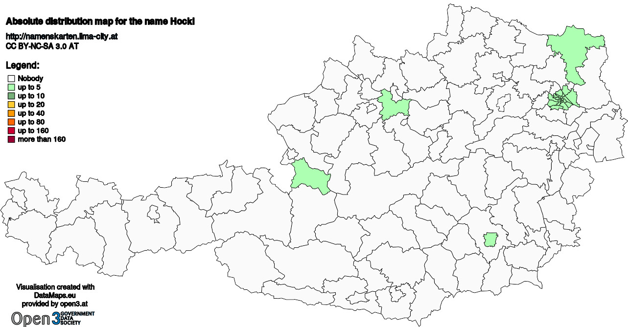 Absolute Distribution maps for surname Hockl