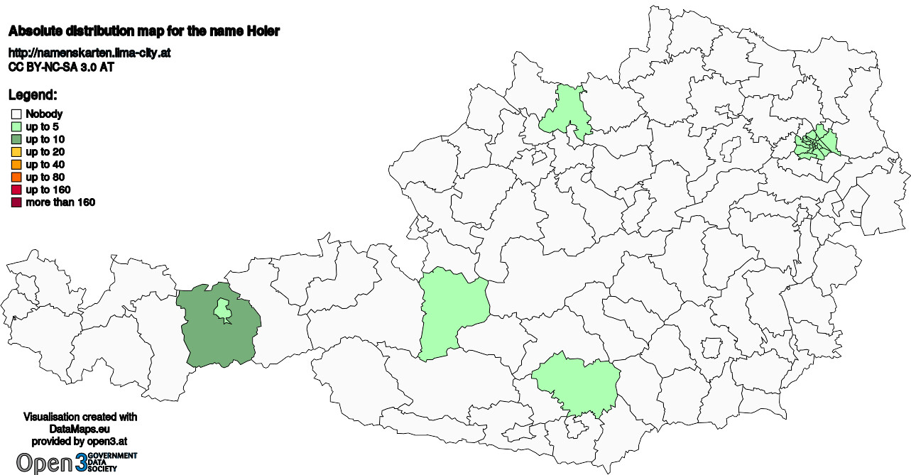 Absolute Distribution maps for surname Holer