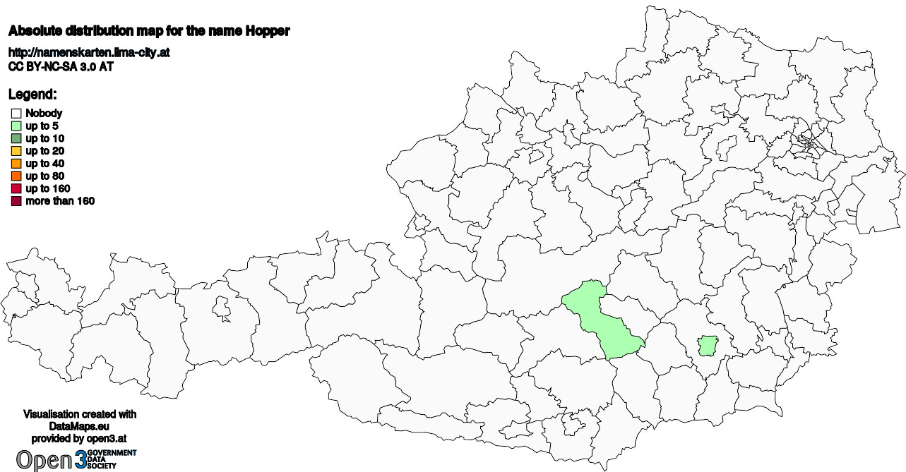 Absolute Distribution maps for surname Hopper