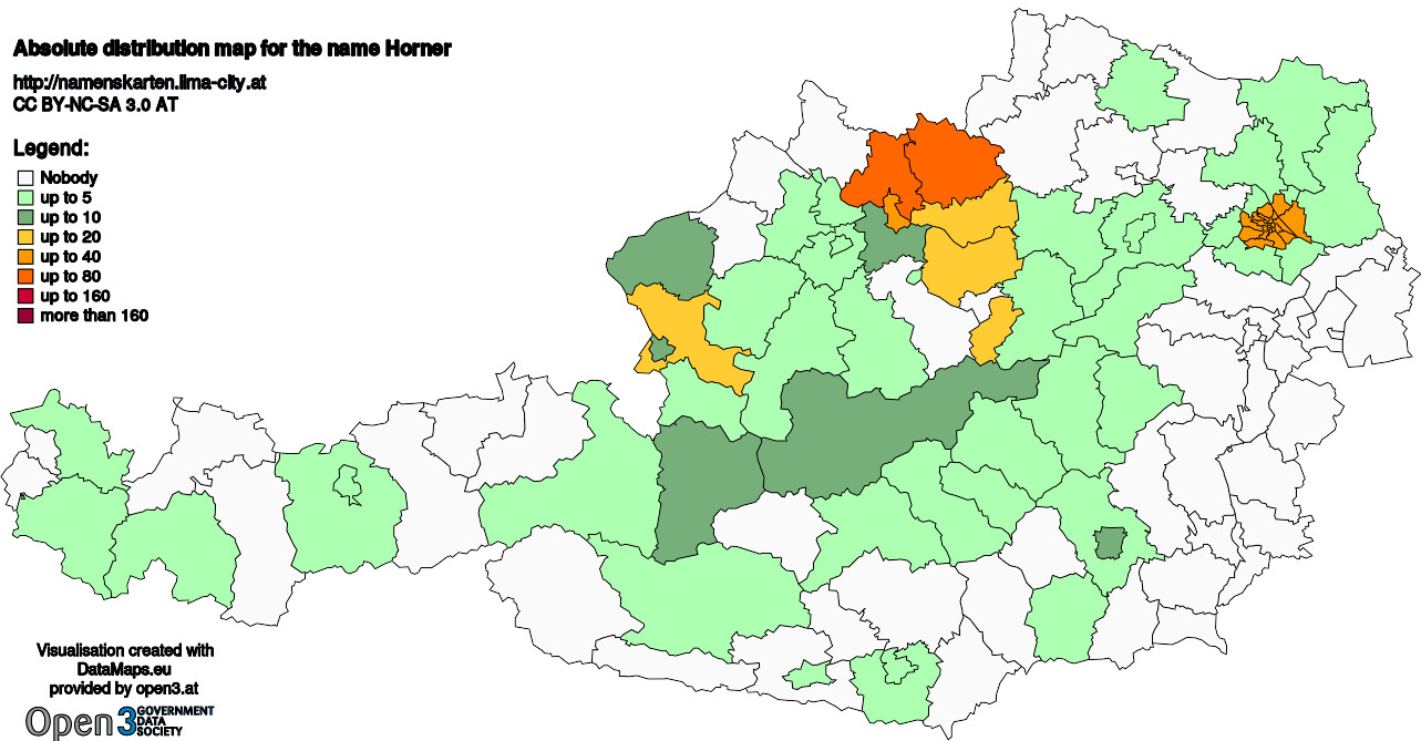 Absolute Distribution maps for surname Horner