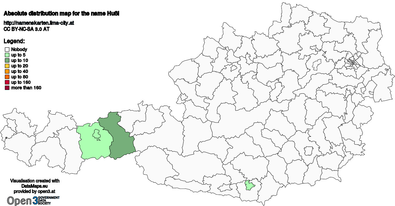 Absolute Distribution maps for surname Hußl