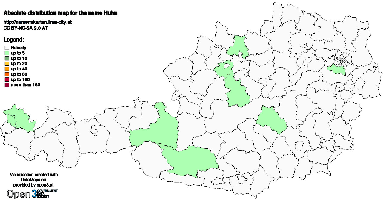 Absolute Distribution maps for surname Huhn