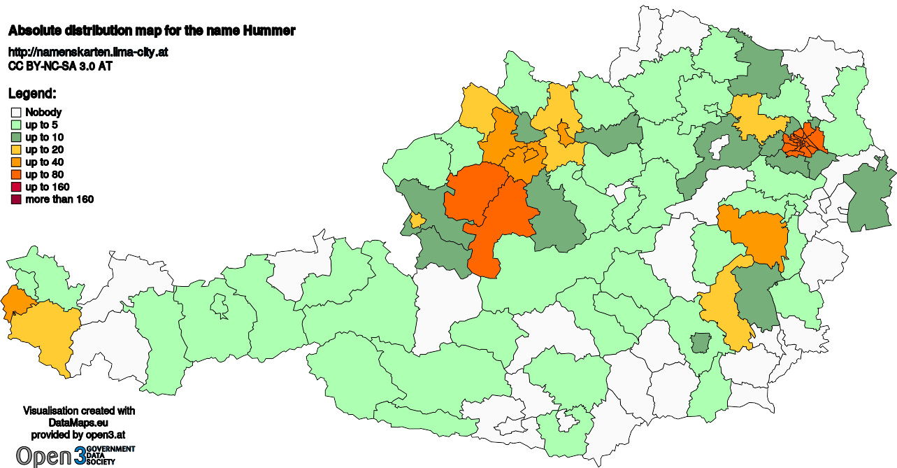 Absolute Distribution maps for surname Hummer