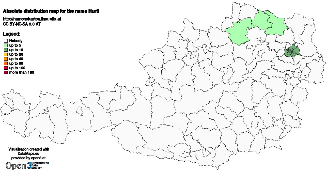Absolute Distribution maps for surname Hurtl