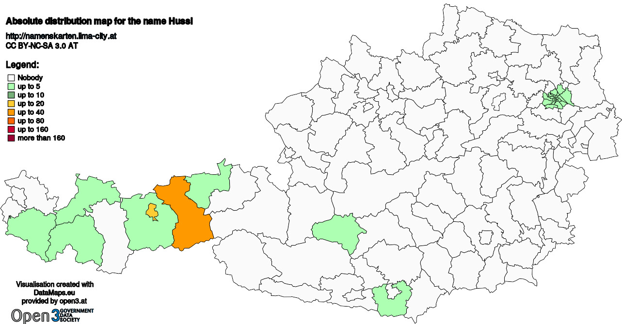 Absolute Distribution maps for surname Hussl