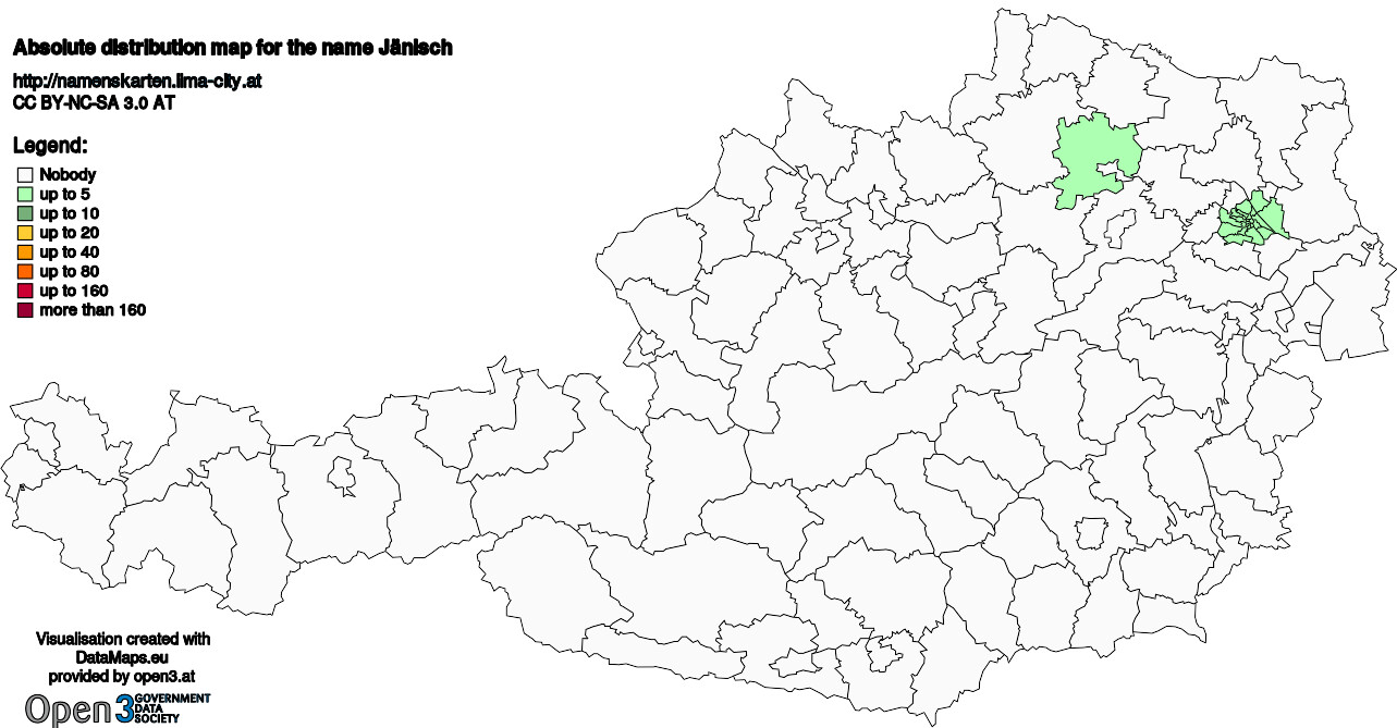 Absolute Distribution maps for surname Jänisch