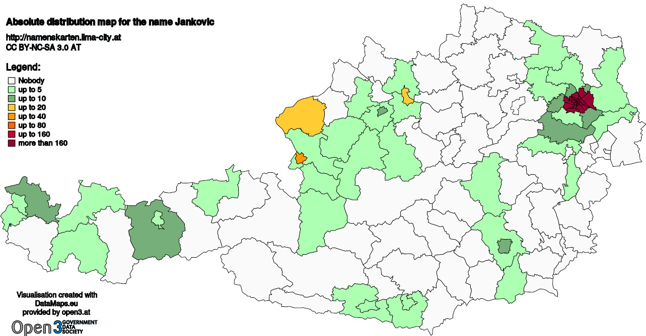 Absolute Distribution maps for surname Jankovic