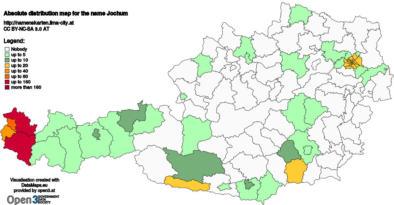 Absolute Distribution maps for surname Jochum