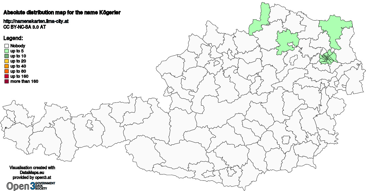 Absolute Distribution maps for surname Kögerler