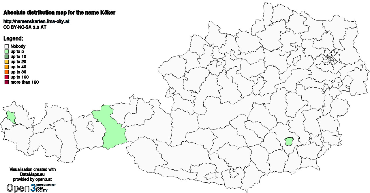 Absolute Distribution maps for surname Köker