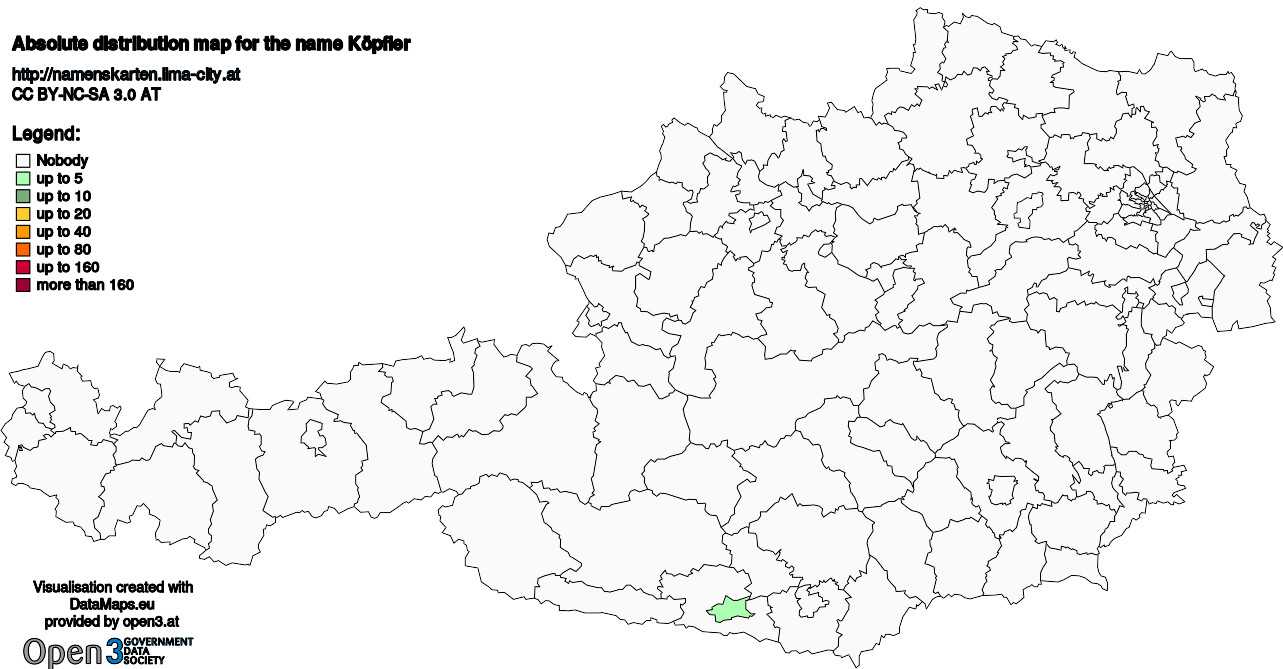 Absolute Distribution maps for surname Köpfler