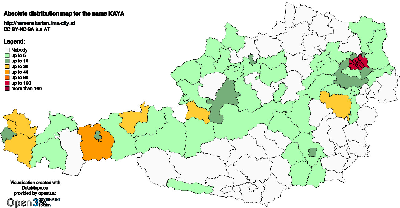 Absolute Distribution maps for surname KAYA