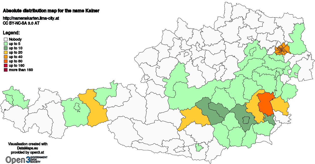 Absolute Distribution maps for surname Kainer