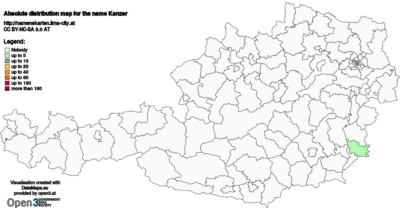 Absolute Distribution maps for surname Kanzer