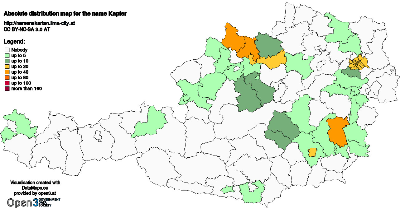 Absolute Distribution maps for surname Kapfer