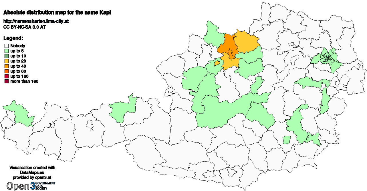 Absolute Distribution maps for surname Kapl
