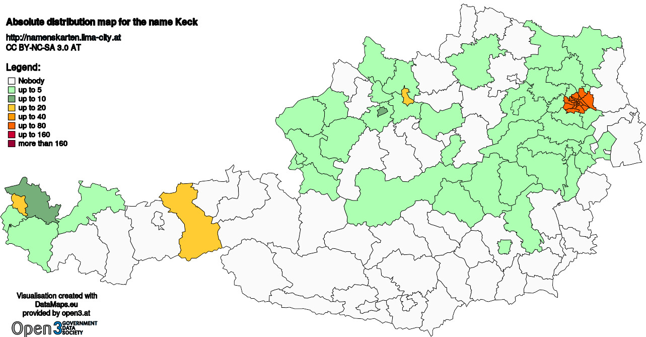 Absolute Distribution maps for surname Keck