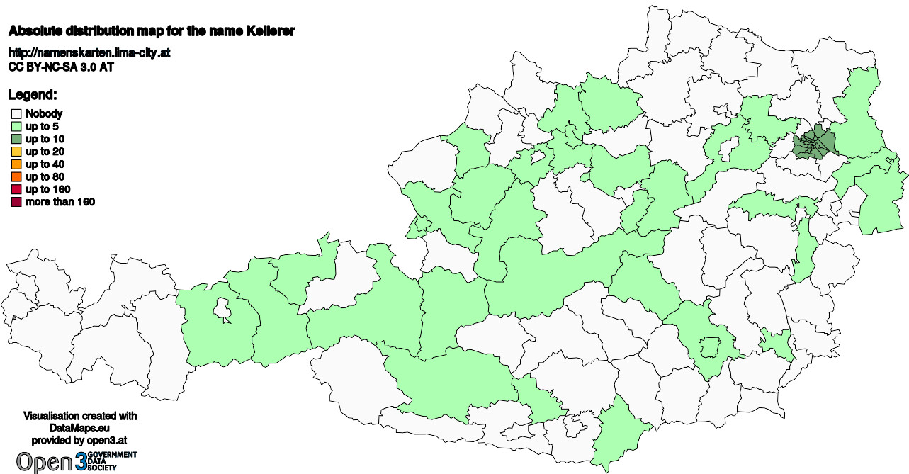 Absolute Distribution maps for surname Kellerer