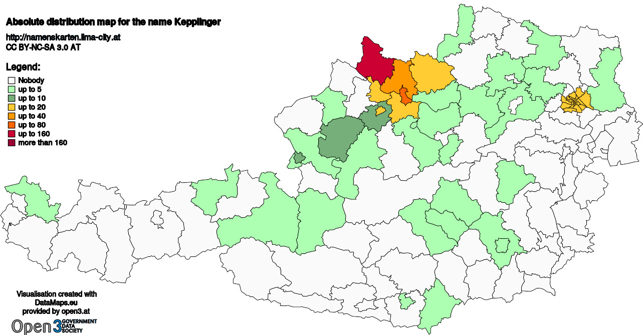 Absolute Distribution maps for surname Kepplinger