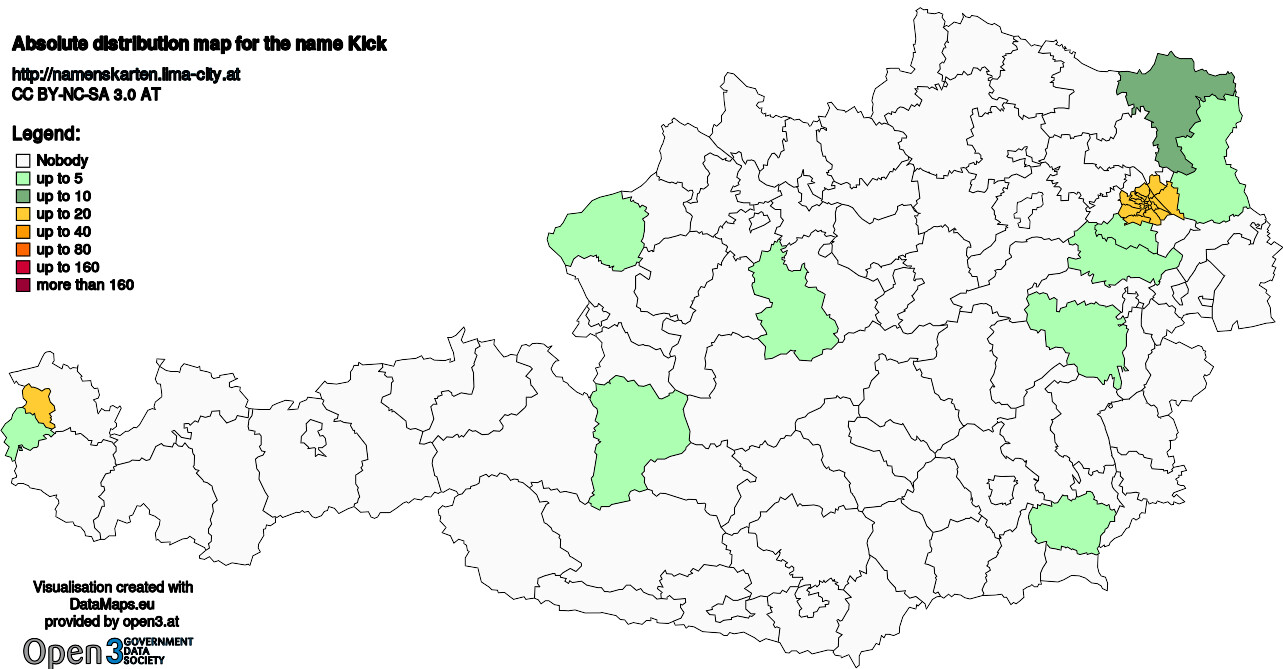 Absolute Distribution maps for surname Kick