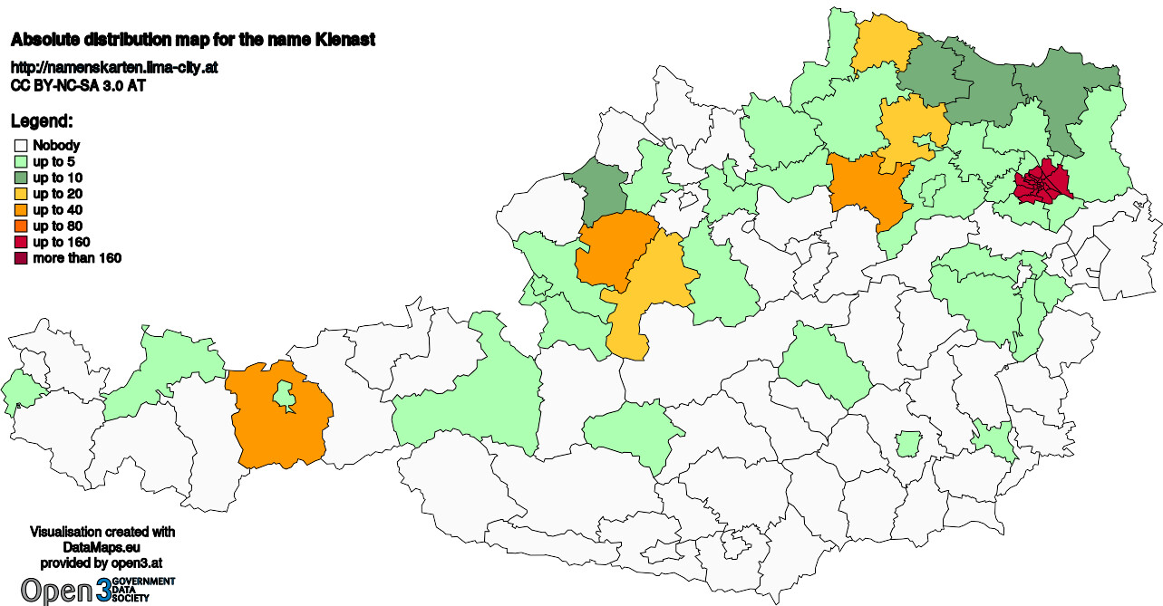 Absolute Distribution maps for surname Kienast