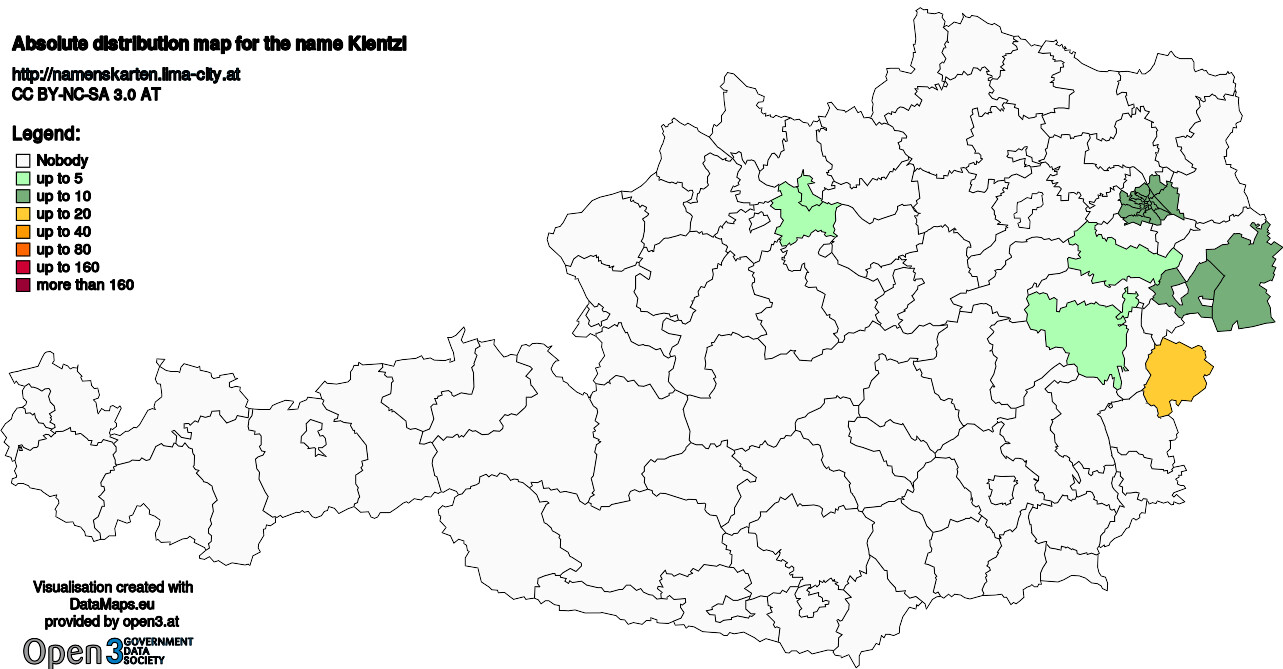 Absolute Distribution maps for surname Kientzl