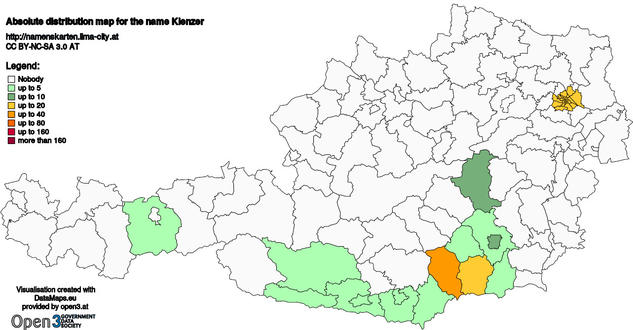 Absolute Distribution maps for surname Kienzer