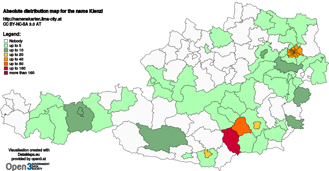 Absolute Distribution maps for surname Kienzl
