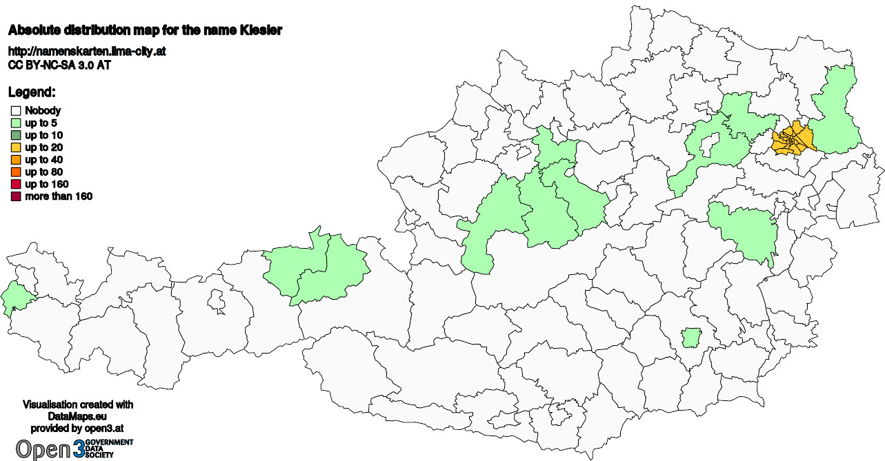 Absolute Distribution maps for surname Kiesler