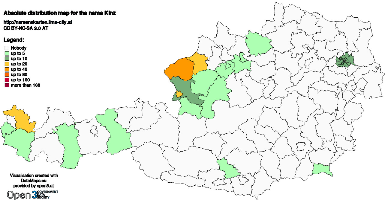 Absolute Distribution maps for surname Kinz