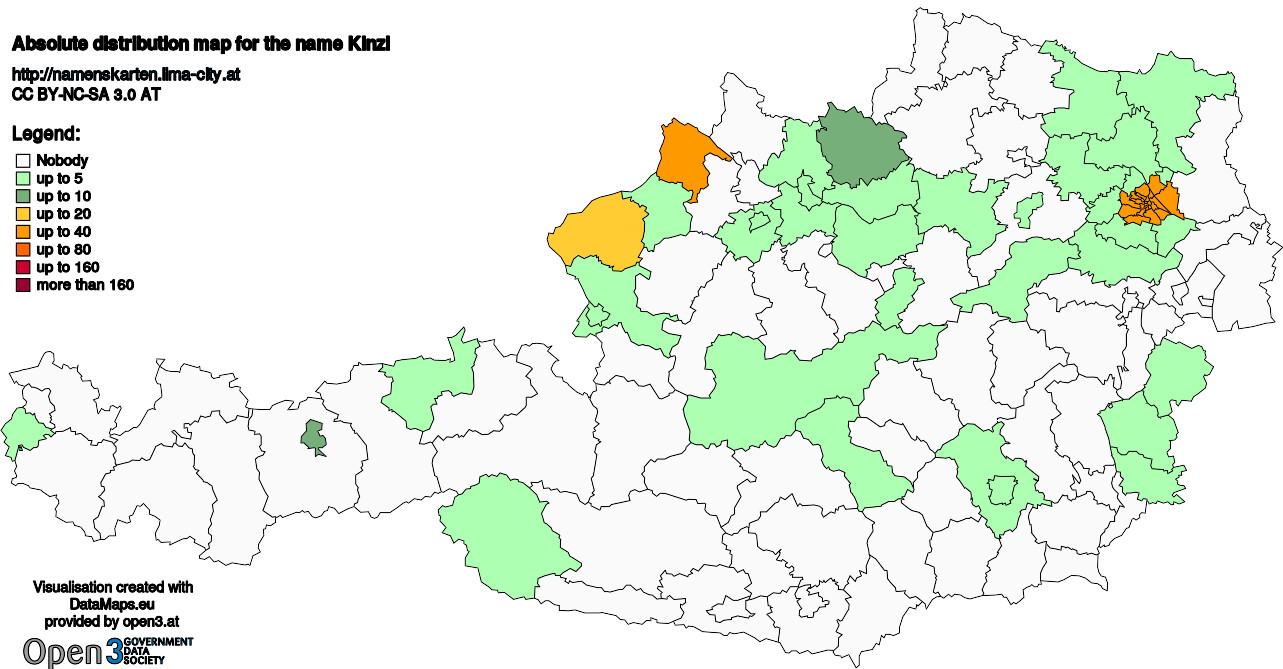 Absolute Distribution maps for surname Kinzl