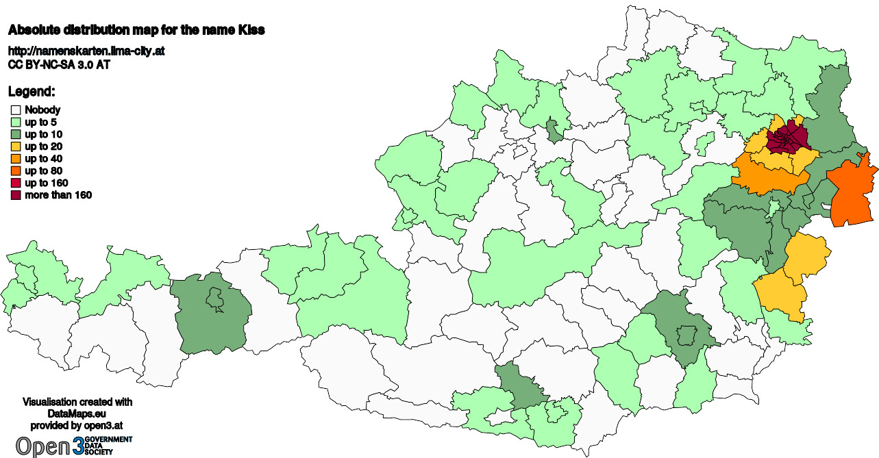 Absolute Distribution maps for surname Kiss