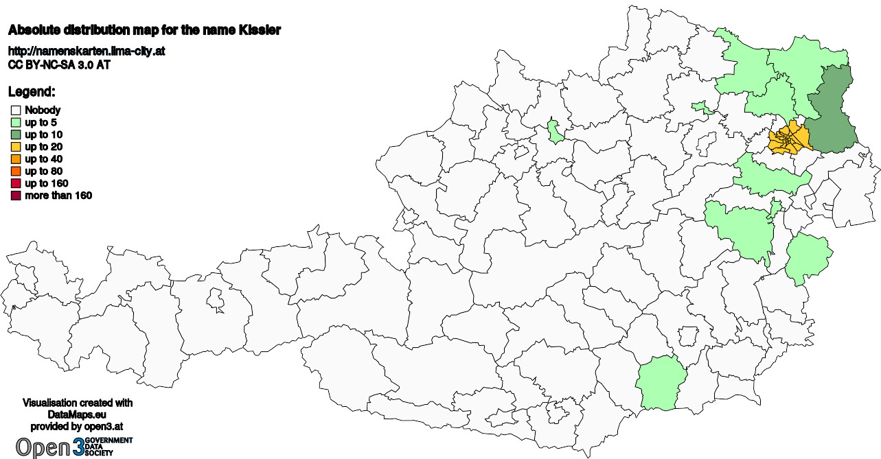 Absolute Distribution maps for surname Kissler