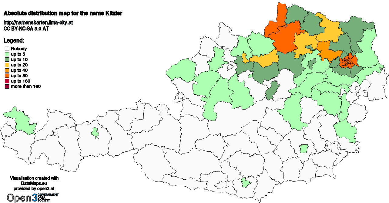 Absolute Distribution maps for surname Kitzler