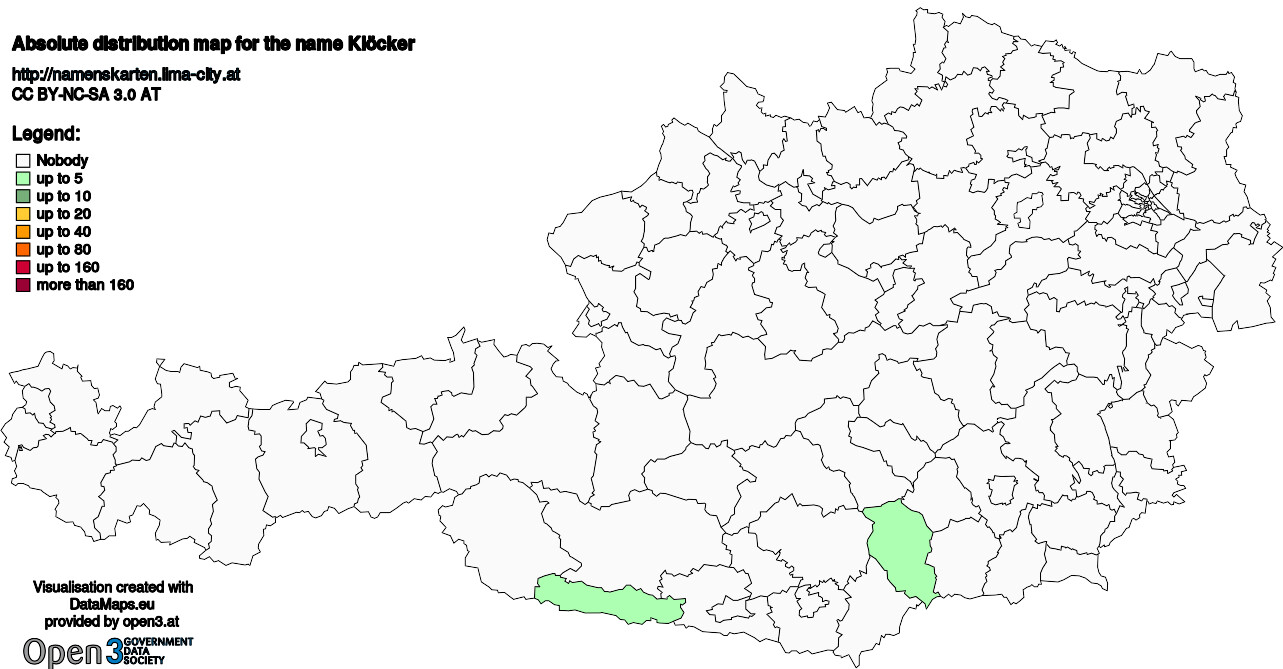 Absolute Distribution maps for surname Klöcker