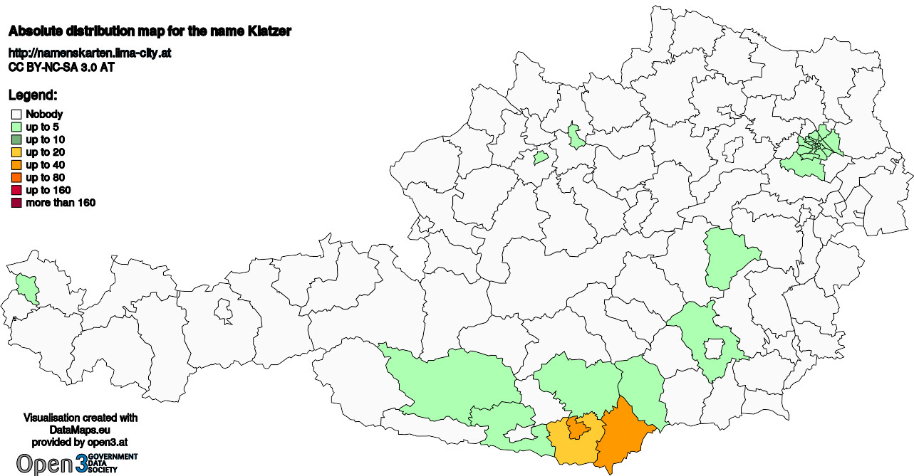 Absolute Distribution maps for surname Klatzer