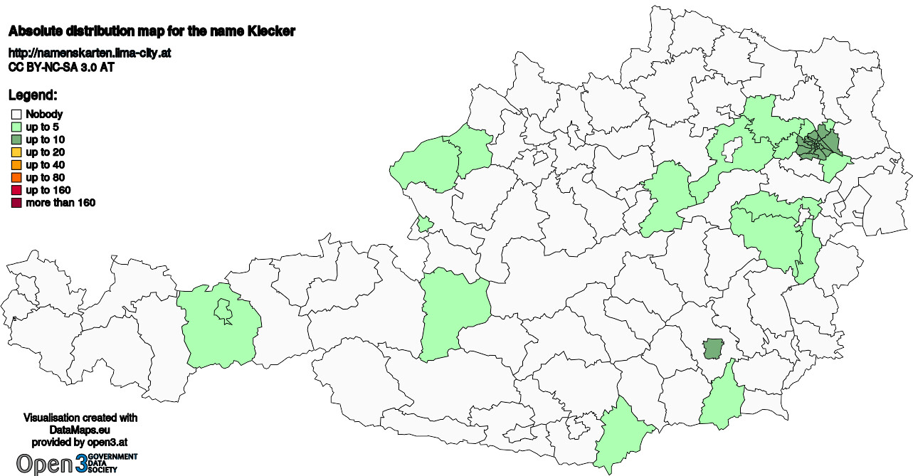 Absolute Distribution maps for surname Klecker