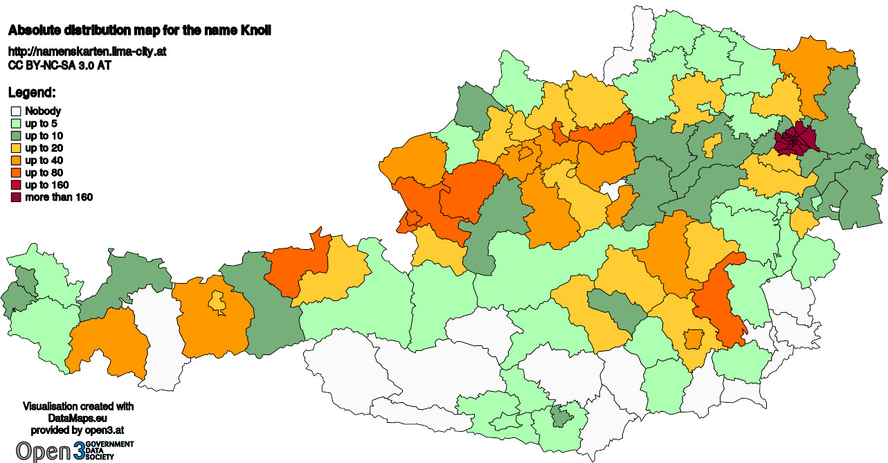 Absolute Distribution maps for surname Knoll