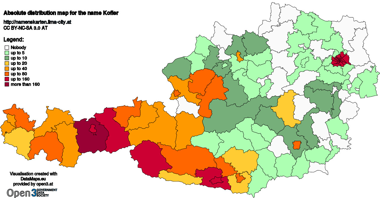 Absolute Distribution maps for surname Kofler