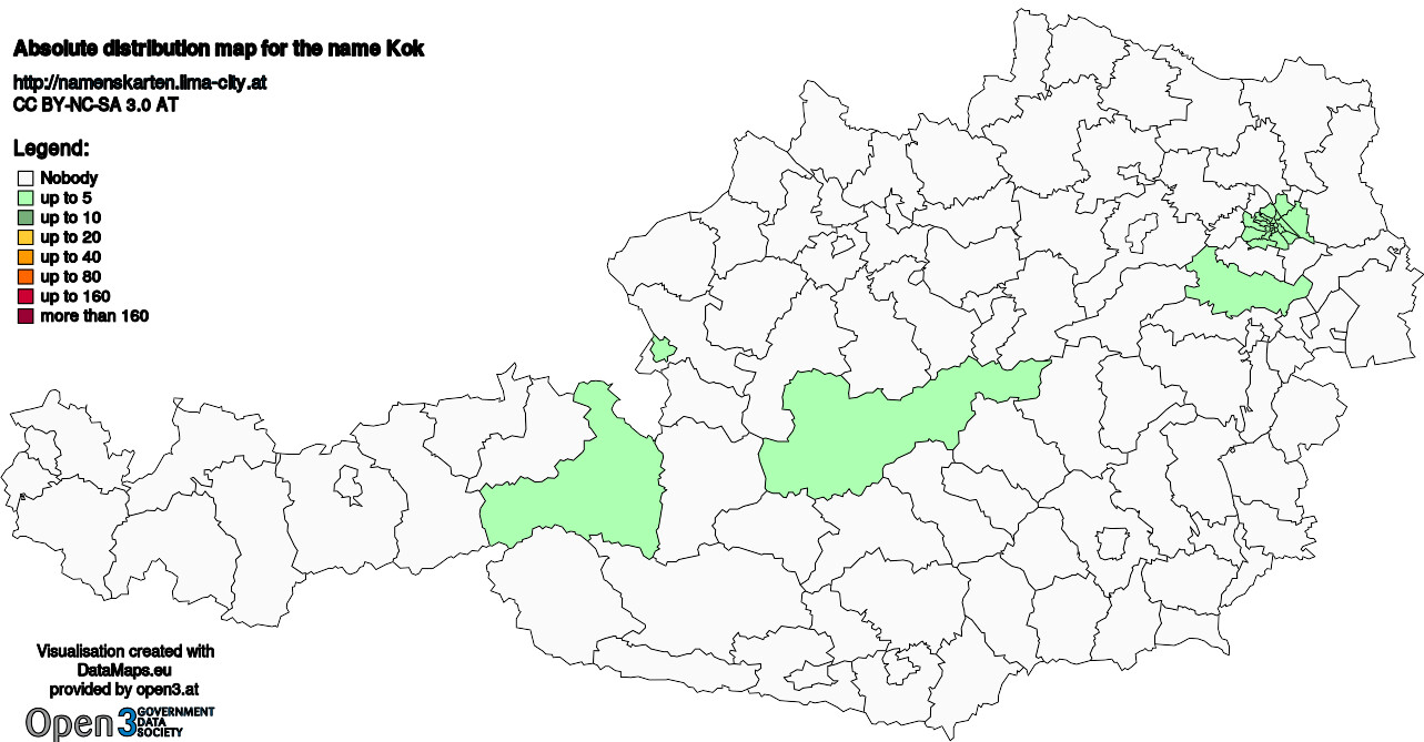 Absolute Distribution maps for surname Kok