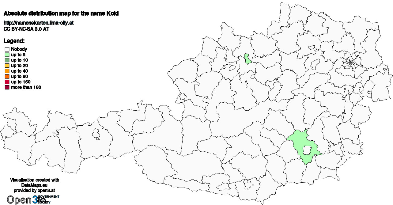 Absolute Distribution maps for surname Kokl