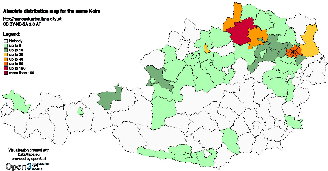 Absolute Distribution maps for surname Kolm